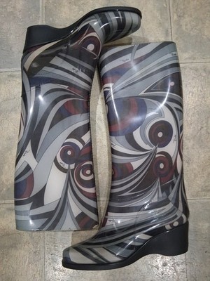 Emilio Pucci Rain Boots, Rain Shoes, Rubber, Printed Womens 40 9 Made in Italy