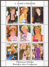 ST. THOMAS, SAO TOME E PRINCIPE - 1997 Princess Diana Souvenir Sheet of 9 MNH.