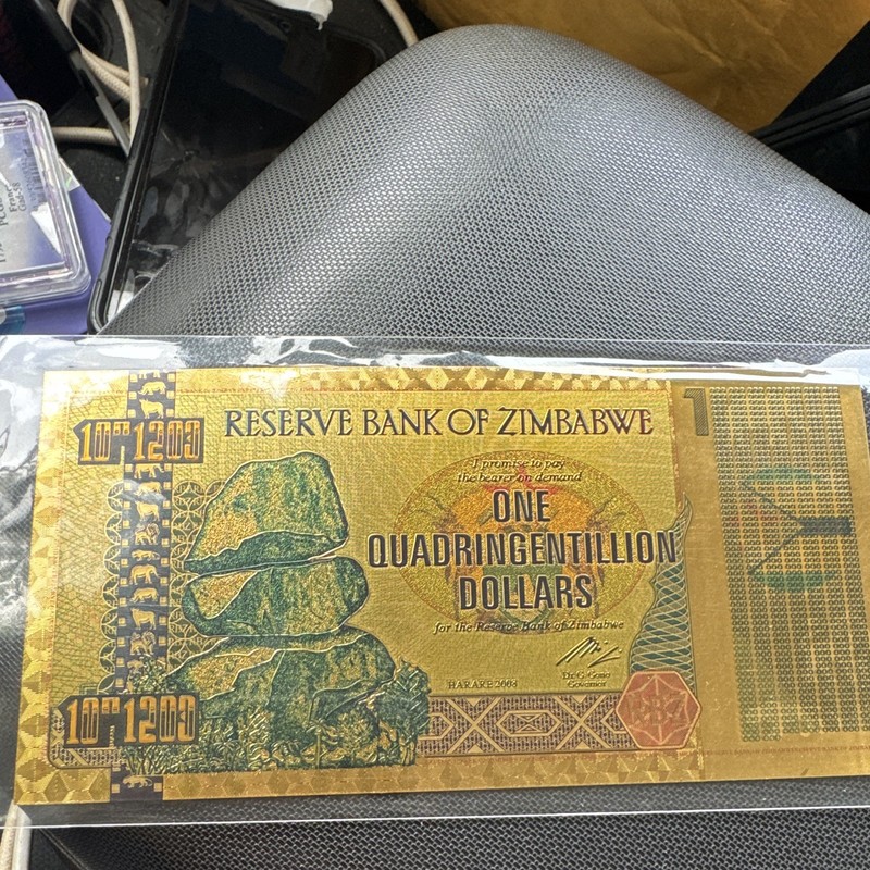 Reserve Bank of Zimbabwe 2008 Z$1 Quadringentillion Banknote Novelty