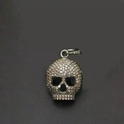 2Ct Round Cut Real Moissanite Halloween Skull Pendant 14K White Gold Plated