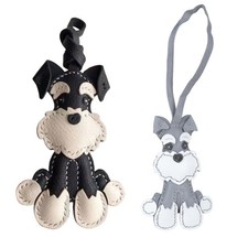 Sturdy Schnauzer Enthusiasts Leather Keychain Handmade Key Hanging Decoration