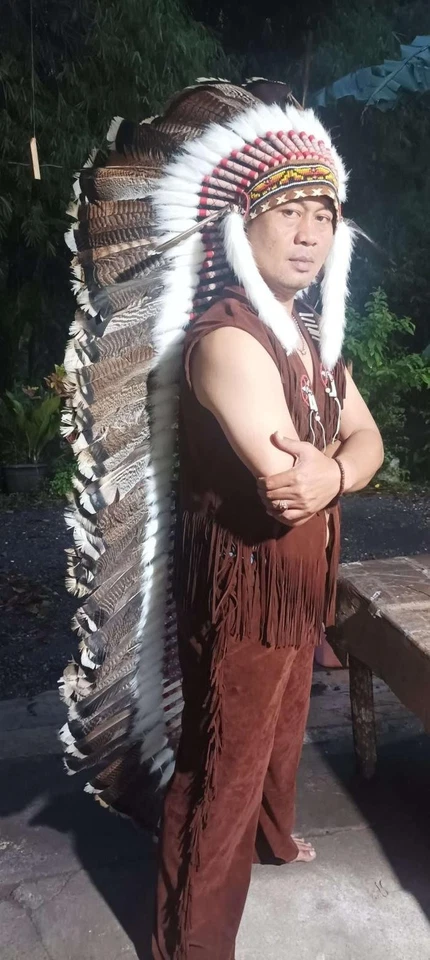 Disfraz Hecho a Mano Cosplay Carnaval XXL Pluma Warbonnet Tocado Sombrero Indio Foto 4 de 4