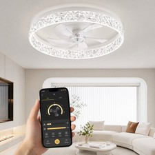 20'' Low Profile Ceiling Fan with LED Light White Flush Mount Remote APP Control