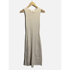 A New Day Ribbed Knit Midi Dress Womens Medium Oatmeal Sleeveless Casual Chic