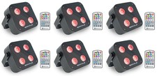 6 Rockville MINI RF4 V2 Black DJ/Party Wash Lights RF Remote APP Wireless DMX