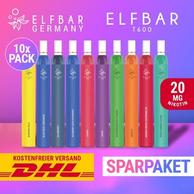 10 x ELFBAR T600 E-Zigarette ELF BAR mit Filter - 20mg Nikotin - Alle Sorten