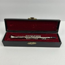 Vintage Miniature Clarinet Replica Musical Instrument Figurine with Velvet Case