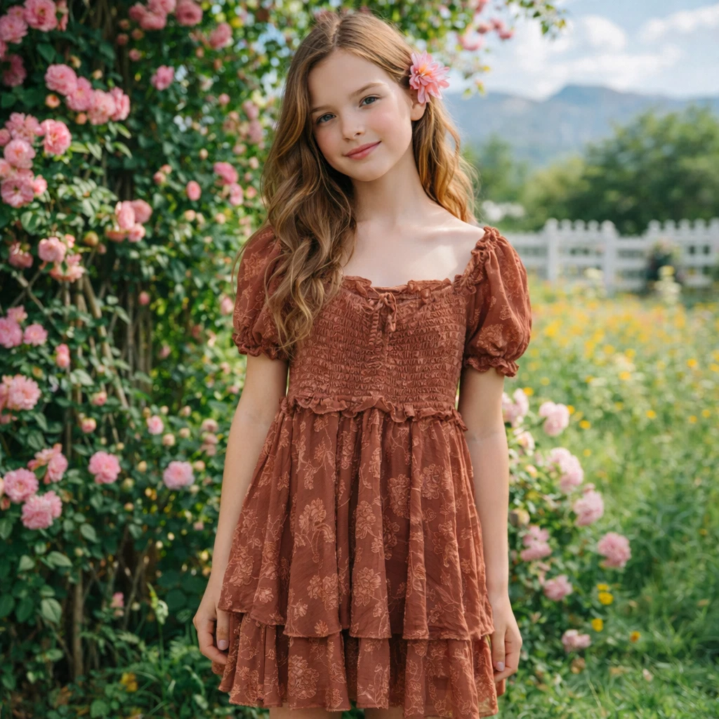 Brown Short Sleeve Dresses for Girls for sale