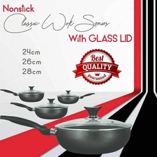 Non Stick Deep Frying Pan with Lid Aluminium Induction 22–28cm UK