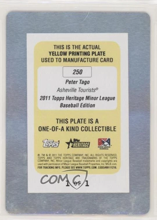 2011 Heritage Minor League Edition Printing Plate Yellow 1/1 Peter Tago #250 0lm - Image 2 of 3