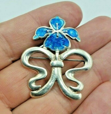 Vintage Scottish Sterling Silver Enamel Art Nouveau Style Brooch Carrick  CJL UK