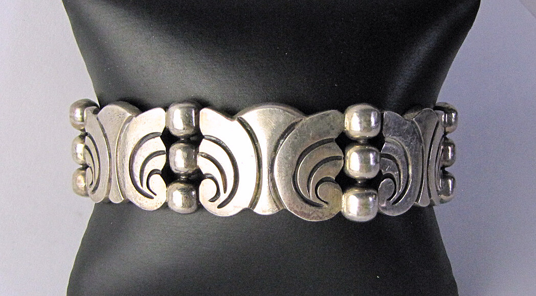 Vtg Solid Sterling Silver Bracelet Primitive Desi… - image 2