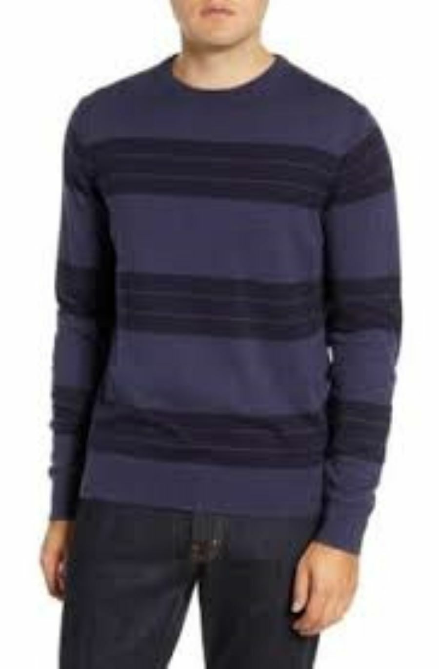 NORDSTROM MEN'S SHOP,TOPMAN Block Stripe Classic Fit Sweater,NAVY, Size XXL