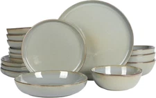 Berea 16 Piece (Service for 4) Plates and Bowls Reactive Glaze round Dishes Ston