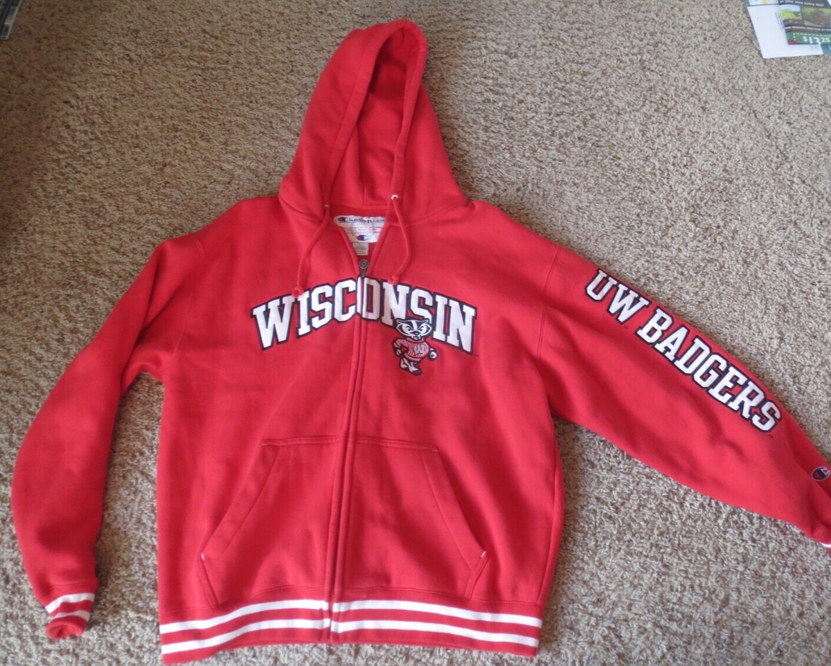 CHAMPION Wisconsin Badgers UW Hoodie Men's Red Sweatshirt Bucky University  Large