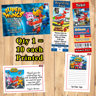 Super Wings Invitations 10 ea with Env or Thank You Cards Personalized