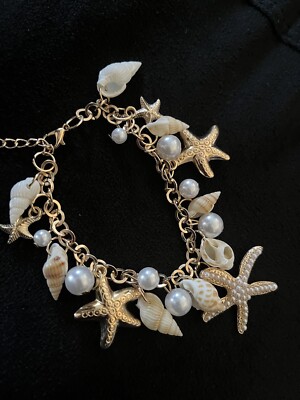 Seashell bracelet, Starfish Vintage style bracelet , statement  chunky