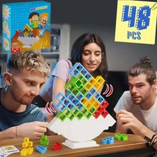 48-Piece Stacking Block Toy - Balance Game for Kids, Desktop High Tower Blocks