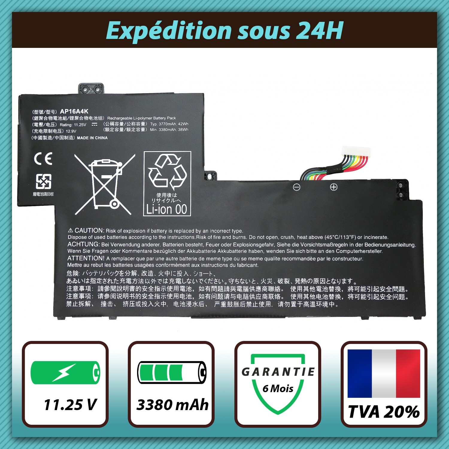 Batterie Acer Swift 1 SF113-31 AP16A4K contre les coupures de PC portable
