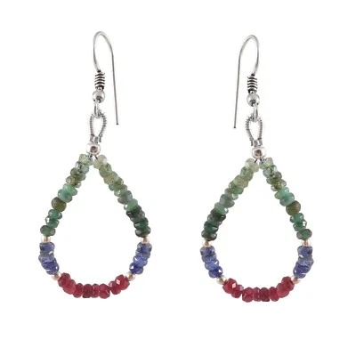 Natural Emerald Beads Earrings Ruby Beads Earrings Blue Sapphire Beads Earrings - Image 1 of 2