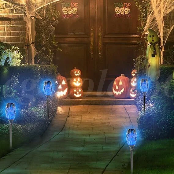 12 PACK Flickering Solar Lights Flame Torch Outdoor Landscape Garden Lights Blue - Image 3 of 4