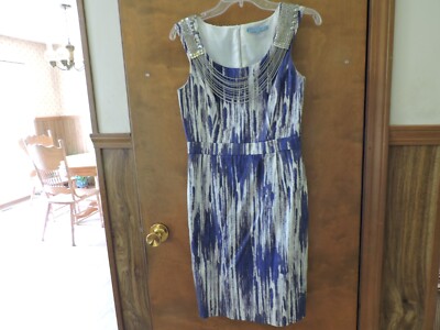Antonio Melani Dress Size 4 Women Sleeveless Sheath Embellished Neck Blue  Gray | eBay