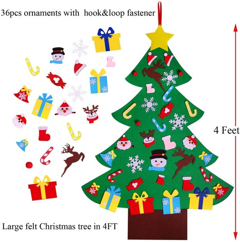 4ft Christmas Felt Tree Wall Hanging Christmas Tree Set 36pcs Ornaments for Kids - Picture 4 of 13