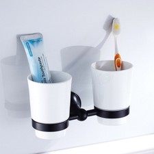 Oil Rubbed Bronze Wall Mounted Bathroom Toothbrush Holders Dual Ceramic Cup