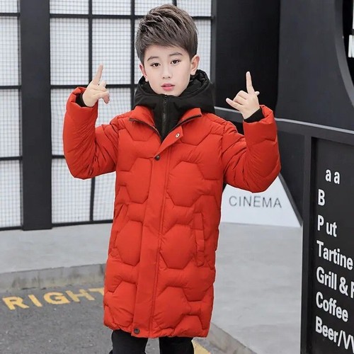 4-14 Years Big Boys Jacket Thicken Warm Teenager Kids Zipper Hooded Boys Coat - Picture 18 of 26