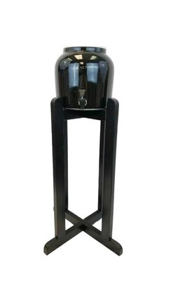 Porcelain Ceramic Water Dispenser Solid Black Spigot And Black Wood Floor Stand (731015099658)