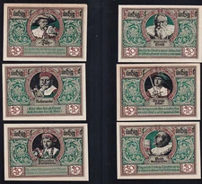 Rothenburg O.D.T.: 6x 50 Pfennig 24.6.1921 - all with KN 25706 (1142.2a)