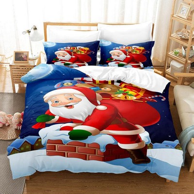 Christmas Gifts Santa Claus Red #7 Quilt Duvet Cover Set Bed Linen Bedroom Decor