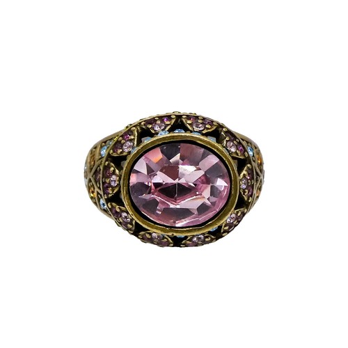 Bague Heidi Daus Signée - Style Art Déco - Perle & Turquoise & Cristal - Taille 11 - Neuf