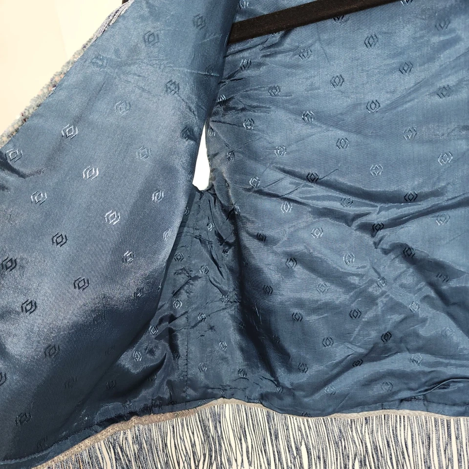 Hecho a mano Vintage Material de tapicería Terciopelo y flecos Chaleco Disfraz Ropa Azul ÚNICO EN SU CLASE Foto 4 de 4