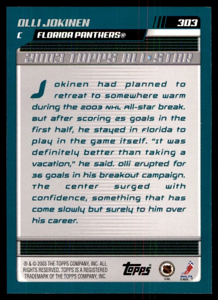 2003-04 Topps Olli Jokinen Florida Panthers #303 - Image 2 of 2
