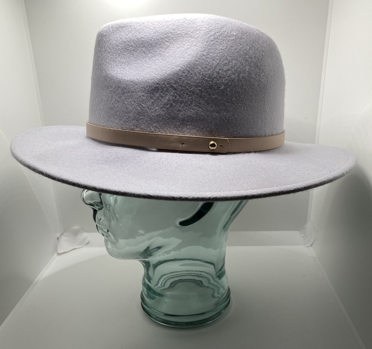 Free People Gray Wool Fedora Hat With Tan Leather Band 