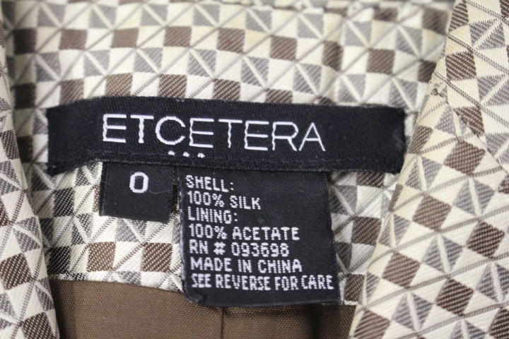 Traje Pantalón Mujer ETCETERA 100% Seda Marrón y Marfil "Bloque Cuadrado" Talla 0-B102 Foto 4 de 4