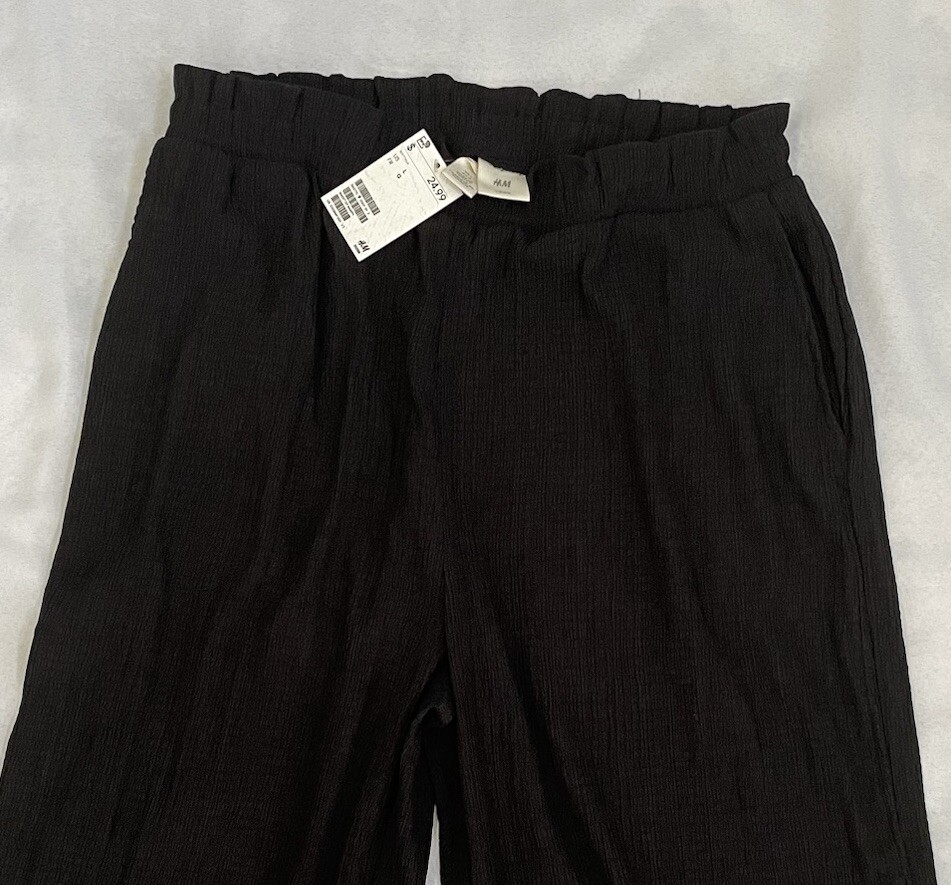 Wide Leg Cropped Pants Black L Stretch Beachy Boho Lagenlook Peasant Hippie NWT thumbnail 3