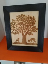 Laser Engraved 7 1/2" x 9 1/2" picture of Tree with Deer Standing under it