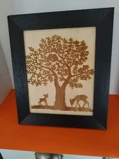 Laser Engraved 7 1/2" x 9 1/2" picture of Tree with Deer Standing under it
