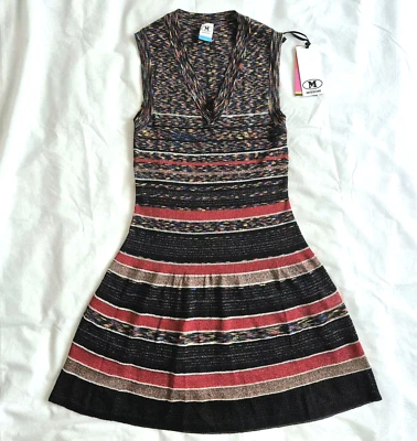 Neu MISSONI Kleid IT44/38 Strick ärmellos Streifen Glitzer M Lurex A-Linie Midi - Bild 1 von 4