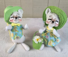 Annalee Easter Mouse Doll 2006 Boy  Girl Pair Mice 6" Poseable