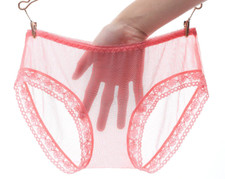 Culotte slip sexy rose saumon transparente dentelle sans gousset sexy nylon