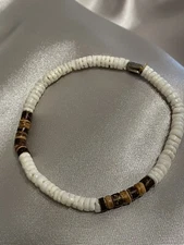 Vintage 1974 PJ Signed Puka & Coconut Shell Surfer Anklet OS Stretch