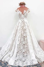 Boho Wedding Dresses Full Lace O-Neck Sleeveless A-line Bridal Gowns With Train