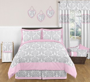 Sweet Jojo Designs Pink Gray Damask S Kids Full Queen Grey Sweet Jojo Designs Rosa Gris Damasco Ninas Ninos