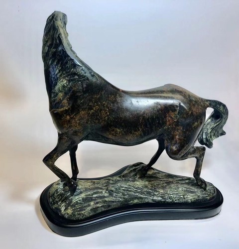 A PAIR OF ORIGINAL HORSES BRONZE SCULPTURE WOODEN BASE FIGURINE HOME DECOR GIFT - Picture 8 of 12