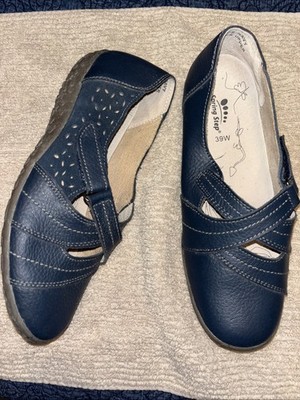 Spring Step Heloise 39 W Wide US 8.5 Navy Blue Leather Shoes Slip On Loafers