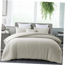 100 Stone Washed Linen Duvet Cover with Pillow Shams Size 3 Queen Basic Style