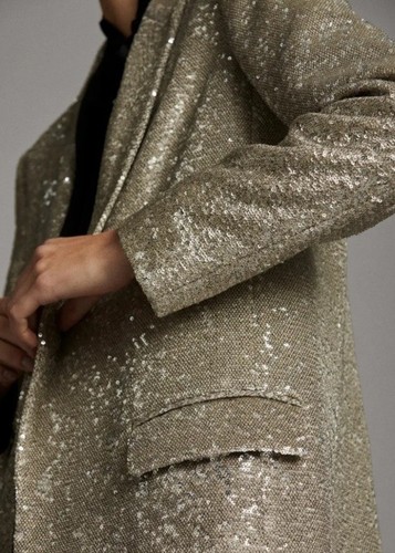 BNWT Massimo Dutti Zara Trinny Sequin Gold Metallic Blazer Jacket S UK 8-10 - Picture 2 of 12